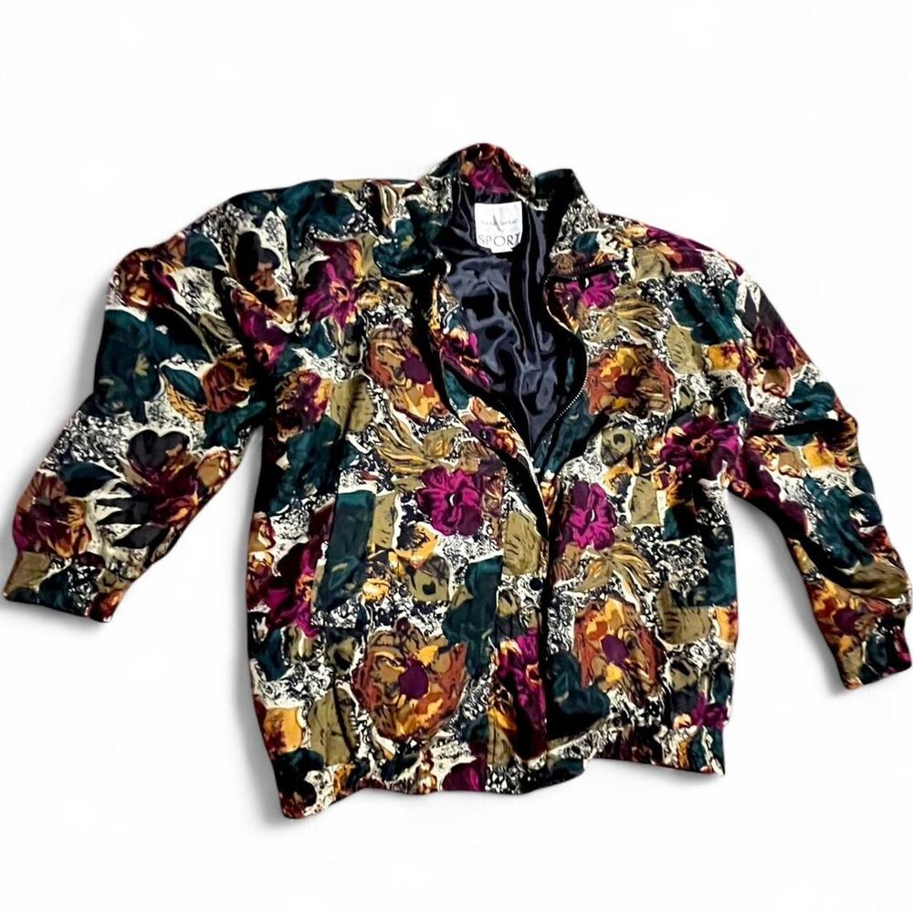 Vintage 80s/90s Adrian Jordan Sport Floral Windbreaker Jacket - Size 18/20